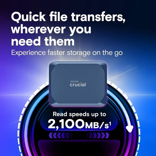 Alt view image 3 of 5 - Crucial X10 1TB Portable SSD, Up to 2,100MB/s, USB 3.2 USB-C, External Solid State Drive, Compatible with Windows, Mac & Android, Durable Storage for Games, Photos & Files, Blue - CT1000X10SSD9-02