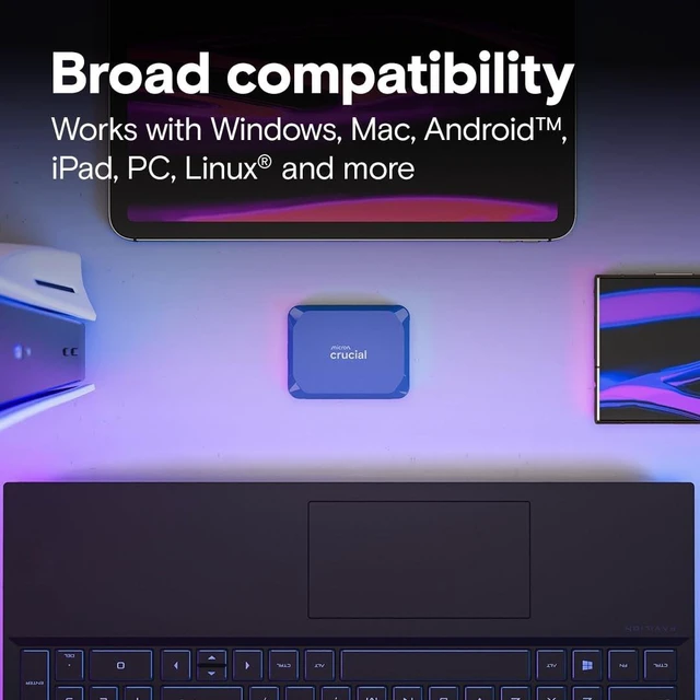 Alt view image 5 of 5 - Crucial X10 1TB Portable SSD, Up to 2,100MB/s, USB 3.2 USB-C, External Solid State Drive, Compatible with Windows, Mac & Android, Durable Storage for Games, Photos & Files, Blue - CT1000X10SSD9-02