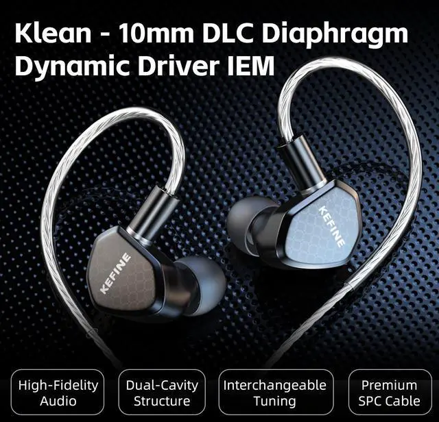 Alt view image 2 of 5 - Kefine Klean Hi-Fi in Ear Monitor, Wired Gaming Earbuds, 10mm DLC Diaphragm Dynamic Driver, Wired Earphones, Interchangeable Tuning Nozzles, HiFi IEM for Audiophile, Musician & Gaming(with Mic USB-C)
