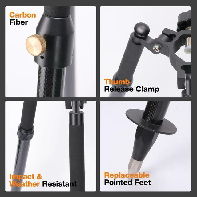 Alt view image 3 of 5 - MOETER Carbon Fiber Thumb Release Tripod for Surveying Poles, Fits 11.25" Side-Entry & 1.5" Top-Entry Poles, Lightweight Survey Tripod with Aluminum Frame, Extends 6 ft for Total Stations & GNSS