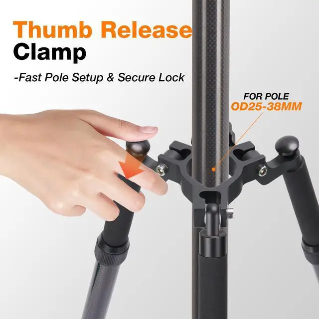 Alt view image 4 of 5 - MOETER Carbon Fiber Thumb Release Tripod for Surveying Poles, Fits 11.25" Side-Entry & 1.5" Top-Entry Poles, Lightweight Survey Tripod with Aluminum Frame, Extends 6 ft for Total Stations & GNSS