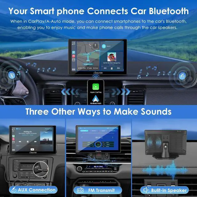Alt view image 5 of 5 - CARPURIDE 9 Inch Car Play Screen for Car, Compatible with Wireless/Wired Apple CarPlay, Android Auto and Mirror Link - Bluetooth Audio, Navigation,Siri, FM, AUX