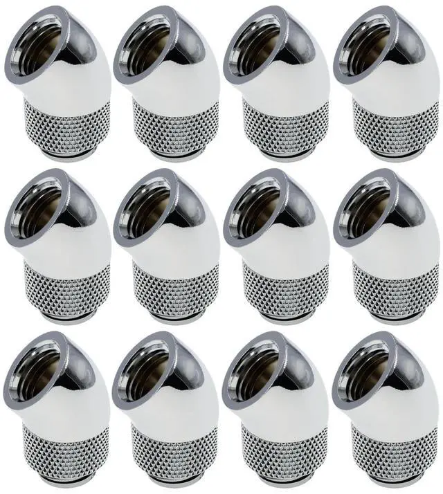 Main image of dracaena.io 12 Pack G1/4" 45 Rotary 360 Swivel Fitting, Male to Female Extender Adapter for PC Water Cooling Loop, Computer Liquid Cooling Fittings, Silver