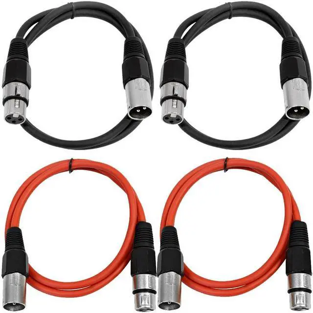 Main image of Seismic Audio - SAXLX-2-4 Pack of 2' XLR Male to XLR Female Patch Cables - Balanced - 2 Foot Patch Cord - Black and Red