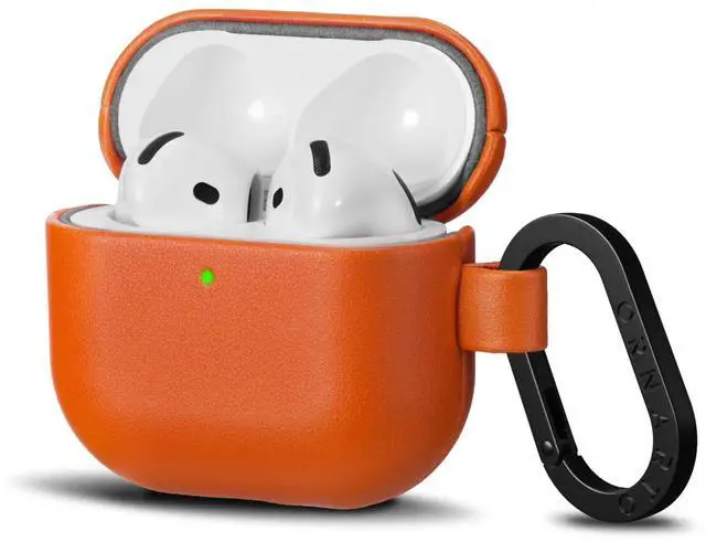 Main image of ORNARTO Compatible with AirPods 4 Case, Full Protective Vegan Leather Cover for AirPods 4th Generation (2024), Front LED Visible, Classic Orange