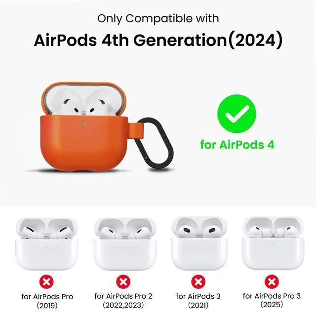 Alt view image 2 of 5 - ORNARTO Compatible with AirPods 4 Case, Full Protective Vegan Leather Cover for AirPods 4th Generation (2024), Front LED Visible, Classic Orange