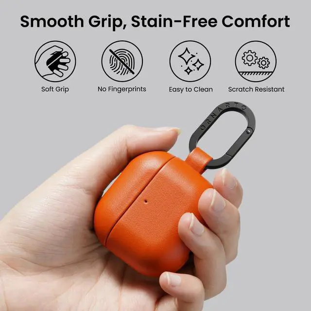 Alt view image 4 of 5 - ORNARTO Compatible with AirPods 4 Case, Full Protective Vegan Leather Cover for AirPods 4th Generation (2024), Front LED Visible, Classic Orange