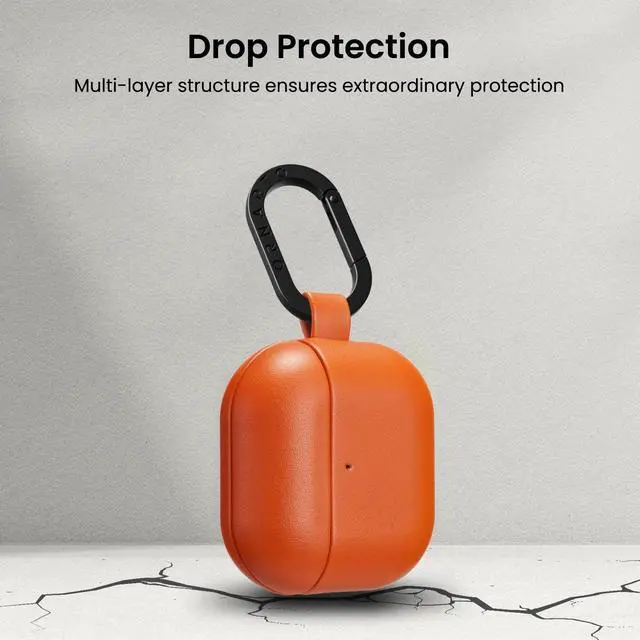 Alt view image 5 of 5 - ORNARTO Compatible with AirPods 4 Case, Full Protective Vegan Leather Cover for AirPods 4th Generation (2024), Front LED Visible, Classic Orange