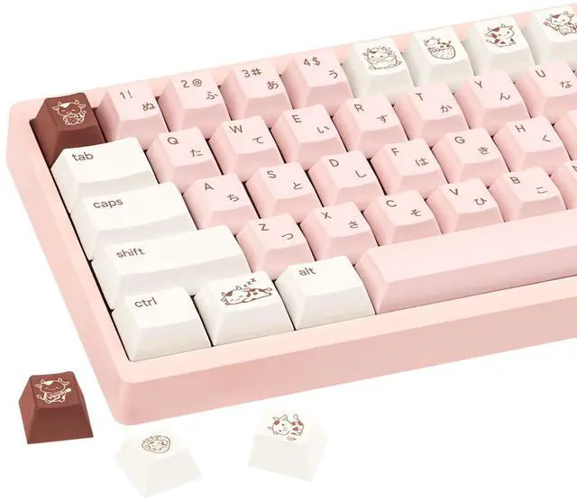 Main image of TICKTYYPE Milk Strawberry Cute Pink Keycaps, 134 Keys PBT Dye-Sublimation Keycaps, Cherry Profile Japanese Keycap, Compatible with 60% 65% 75% 80% 100% Mechanical Keyboard
