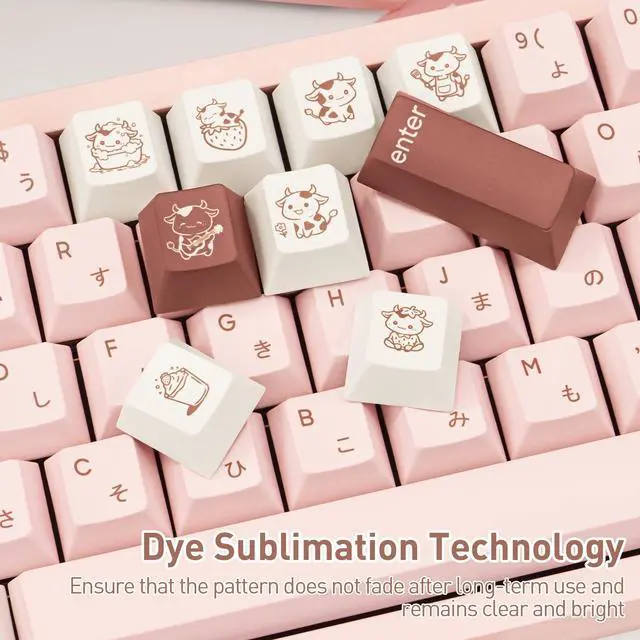 Alt view image 3 of 5 - TICKTYYPE Milk Strawberry Cute Pink Keycaps, 134 Keys PBT Dye-Sublimation Keycaps, Cherry Profile Japanese Keycap, Compatible with 60% 65% 75% 80% 100% Mechanical Keyboard