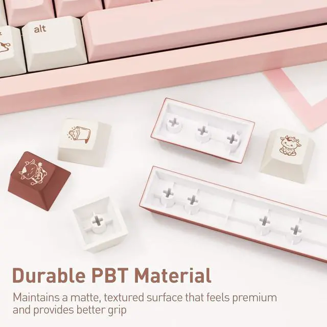 Alt view image 4 of 5 - TICKTYYPE Milk Strawberry Cute Pink Keycaps, 134 Keys PBT Dye-Sublimation Keycaps, Cherry Profile Japanese Keycap, Compatible with 60% 65% 75% 80% 100% Mechanical Keyboard
