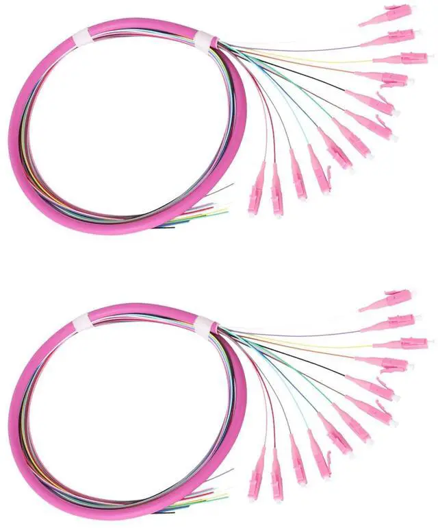 Main image of fyboptwu - 12 Fibers LC OM4 Multimode (MM) Fiber Optic Pigtail for Engineering Network Fiber Access,1.2mm Length, 2 Packs