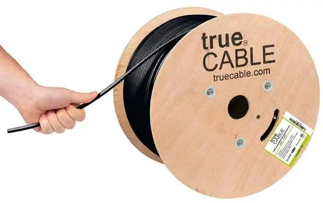 Main image of TRUE CABLE Cat6A Shielded Plenum Bulk Ethernet Cable (CMP), Overall Aluminum Foil Shield (F/UTP), 1000ft, Black, 23AWG Solid Bare Copper, 750MHz, 10Gbps, PoE++ (4PPoE), ETL Listed