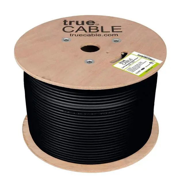 Alt view image 2 of 5 - TRUE CABLE Cat6A Shielded Plenum Bulk Ethernet Cable (CMP), Overall Aluminum Foil Shield (F/UTP), 1000ft, Black, 23AWG Solid Bare Copper, 750MHz, 10Gbps, PoE++ (4PPoE), ETL Listed
