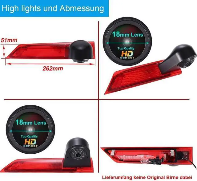 Alt view image 3 of 5 - HD 1280x720pixel Third Brake Light Backup Reverse Camera+4.3 inch LCD Monitor,Car Parking Camera Replacement for Ford Transit Custom 2012-2016 Transporter Business MPV SUV Bus
