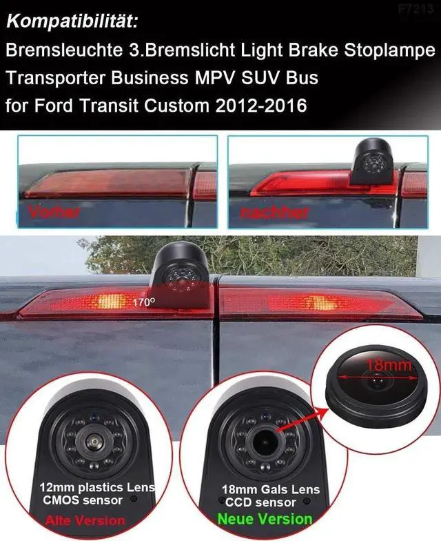Alt view image 2 of 5 - HD 1280x720pixel Third Brake Light Backup Reverse Camera+4.3 inch LCD Monitor,Car Parking Camera Replacement for Ford Transit Custom 2012-2016 Transporter Business MPV SUV Bus