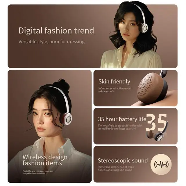 Alt view image 3 of 5 - auvstar Wireless Over-Ear Headphones with Active Noise Cancelling, 35-Hour Battery, Bluetooth 5.2, Hi-Fi Stereo, Foldable Design, Comfortable Earmuffs - White