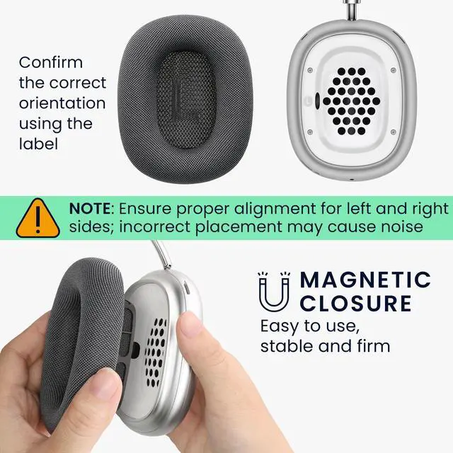 Alt view image 5 of 5 - kwmobile Ear Cushions for Apple AirPods Max/AirPods Max 2 Headphones - High Density Memory Foam - Premium Replacement Magnet Earpads Dark Grey