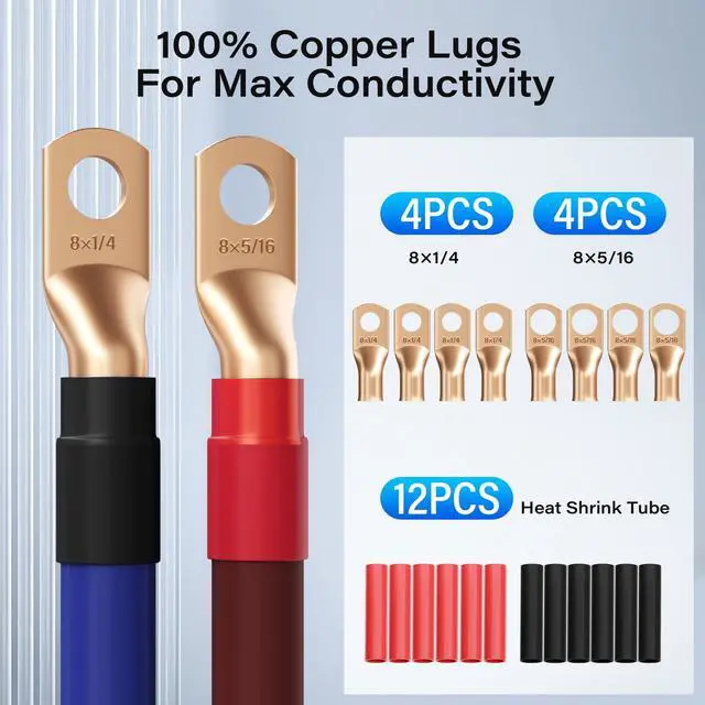 Alt view image 3 of 5 - 8 AWG Gauge Wire Kit CCA 40 Ft Blue+10 Ft Brown, Primary Automotive Power & Ground Wire Welding Battery Cable All-in-One Set for Car Audio RV Trailer Amp Marine+Lugs,Heat Shrink, Cutter &Crimping Tool