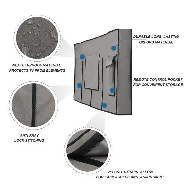 Alt view image 3 of 5 - iBirdie Outdoor TV Cover 60 to 65 inch Weatherproof, Cover Size 58''L x 37''H, Waterproof for Outside Flat Screen 60 to 65 inch TV, Grey, 600D Thick Fabric Screen Protector with Bottom