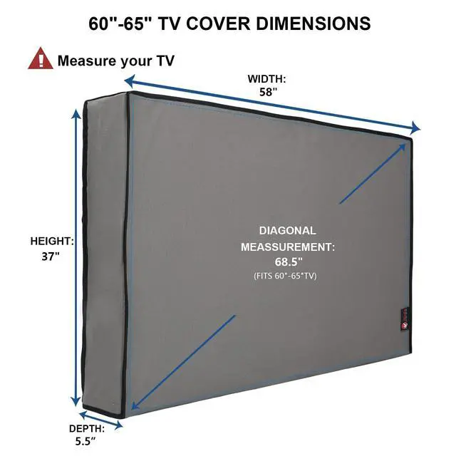 Alt view image 2 of 5 - iBirdie Outdoor TV Cover 60 to 65 inch Weatherproof, Cover Size 58''L x 37''H, Waterproof for Outside Flat Screen 60 to 65 inch TV, Grey, 600D Thick Fabric Screen Protector with Bottom