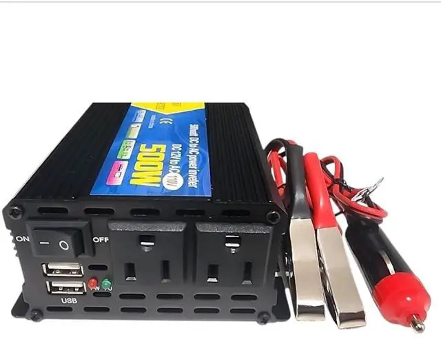 Main image of 500W DC to AC Power Inverter 12V to 110V/120V Converter with Dual USB Ports, Dual AC Outlets, Cigarette Lighter Adapter, Battery Cable for Cars, Trucks, RVs, Camping,Home Backup (Black, 500W)