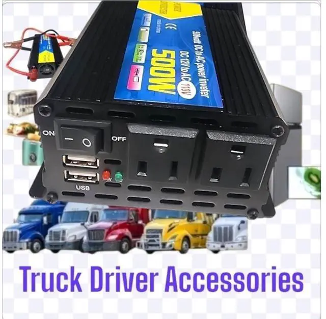 Alt view image 3 of 5 - 500W DC to AC Power Inverter 12V to 110V/120V Converter with Dual USB Ports, Dual AC Outlets, Cigarette Lighter Adapter, Battery Cable for Cars, Trucks, RVs, Camping,Home Backup (Black, 500W)