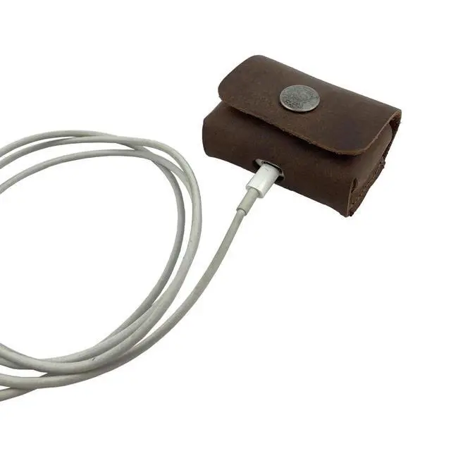 Alt view image 4 of 5 - LeatherTex, Rustic Charging Cover Compatible with AirPods Pro, Pocket Size, Bluetooth Device Case, Portable Carrying Pouch, Full Grain Leather, Handmade, Bourbon Brown