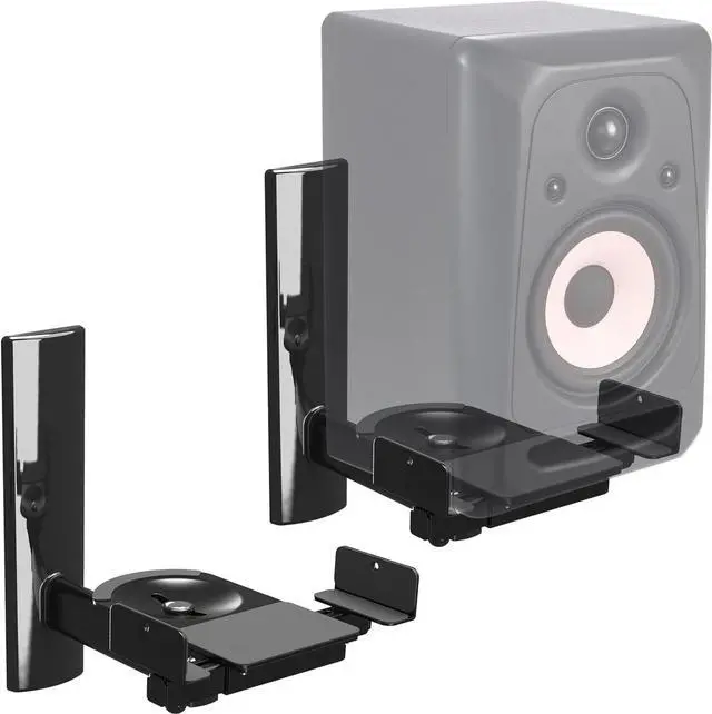 Main image of FDM Universal Speaker Wall Mount One Pair of Side Clamping Bookshelf Speaker Mount Bracket with Swivel and Tilt for Sound Speakers (Black)