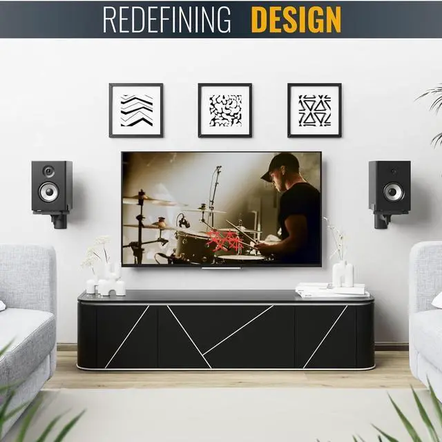 Alt view image 2 of 5 - FDM Universal Speaker Wall Mount One Pair of Side Clamping Bookshelf Speaker Mount Bracket with Swivel and Tilt for Sound Speakers (Black)
