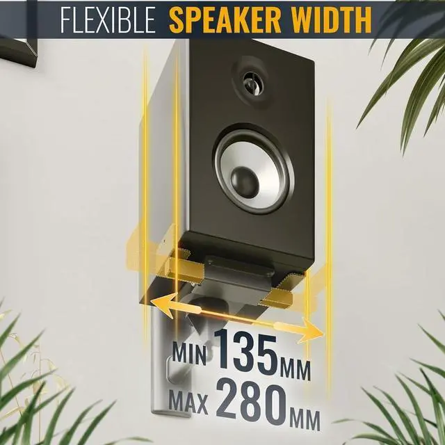 Alt view image 4 of 5 - FDM Universal Speaker Wall Mount One Pair of Side Clamping Bookshelf Speaker Mount Bracket with Swivel and Tilt for Sound Speakers (Black)