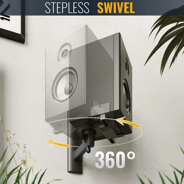 Alt view image 5 of 5 - FDM Universal Speaker Wall Mount One Pair of Side Clamping Bookshelf Speaker Mount Bracket with Swivel and Tilt for Sound Speakers (Black)