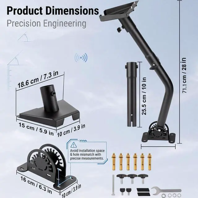 Alt view image 3 of 4 - Gen 3 Starlink Mount, Adjustable Wall /Roof Satellite Dish Mounting Kit with 360Rotatable Pole for Wall Compatible with Starlink Standard 4/4X/V3-Include Starlink Gen 3 Pipe Adapter