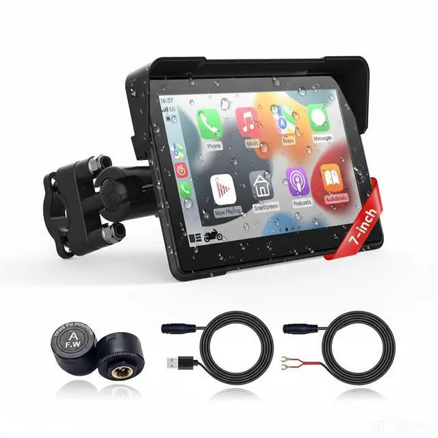 Main image of PAFXMT 7" Waterproof GPS Motorcycle CarPlay Screen, Navigation System for Motorcycle, Wireless CarPlay & Android Auto Touch Screen, Motorcycle Dash Cam