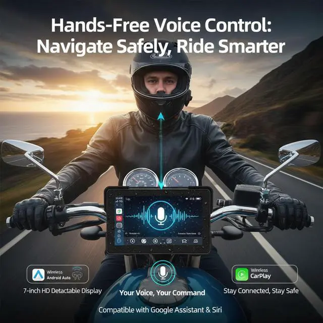 Alt view image 3 of 5 - PAFXMT 7" Waterproof GPS Motorcycle CarPlay Screen, Navigation System for Motorcycle, Wireless CarPlay & Android Auto Touch Screen, Motorcycle Dash Cam