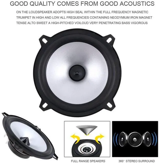Alt view image 2 of 5 - ePathChina 2pcs 5 Inch 60W 2 Way Coaxial Car Speakers Automobile HiFi Full Range Frequency Sensitivity Power Loudspeaker