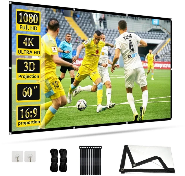 Main image of 60 inch Projector Screen 16:9 Ambient Light Rejecting Portable Projection Movies Screens for Home Theater Outdoor Indoor Support Front Projection