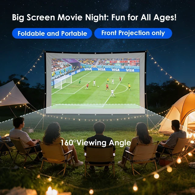 Alt view image 2 of 5 - 60 inch Projector Screen 16:9 Ambient Light Rejecting Portable Projection Movies Screens for Home Theater Outdoor Indoor Support Front Projection
