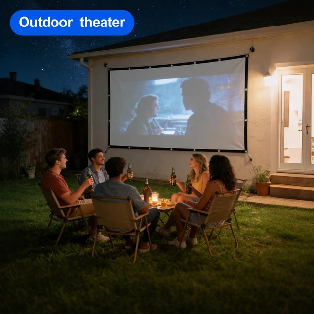 Alt view image 3 of 5 - 60 inch Projector Screen 16:9 Ambient Light Rejecting Portable Projection Movies Screens for Home Theater Outdoor Indoor Support Front Projection