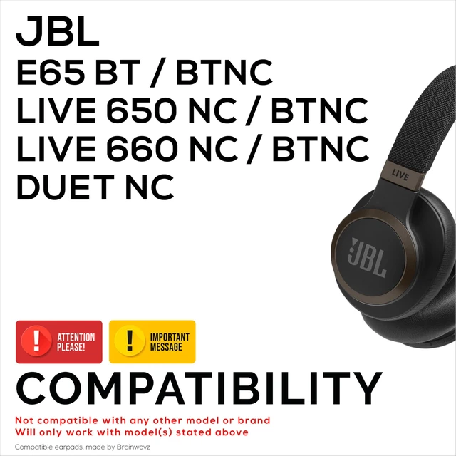 Alt view image 2 of 5 - Hybrid Earpads for JBL E65 (E65BT E65BTNC), Live 650 (650NC 650BTNC), Live 660 (660NC 660BTNC) & Duet NC Headphones, Cool Gel, Super Soft Fabric, PU Leather & Thicker Memory Foam, by Brainwavz