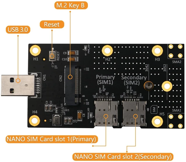 Alt view image 5 of 5 - M.2 NGFF to USB 3.0 Adapter Card, 3042/3052 NGFF (M.2) to USB 3.0 A Adapter with Nano SIM Card Slot for 3G/4G/5G Module