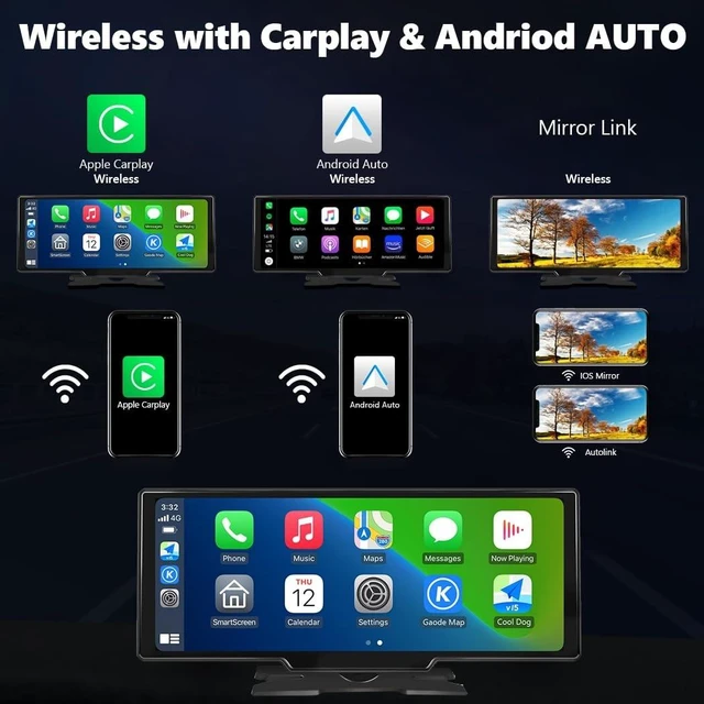 Alt view image 3 of 5 - Portable Carplay Screen for Car 9.28" Carplay & Android Auto Car Touch Stereo, with 4K Dash Cam, 1080p Rear Camera,Bluetooth,Touch Screen GPS Navigation,Mirror Link, AirPlay, AUX/FM, Siri