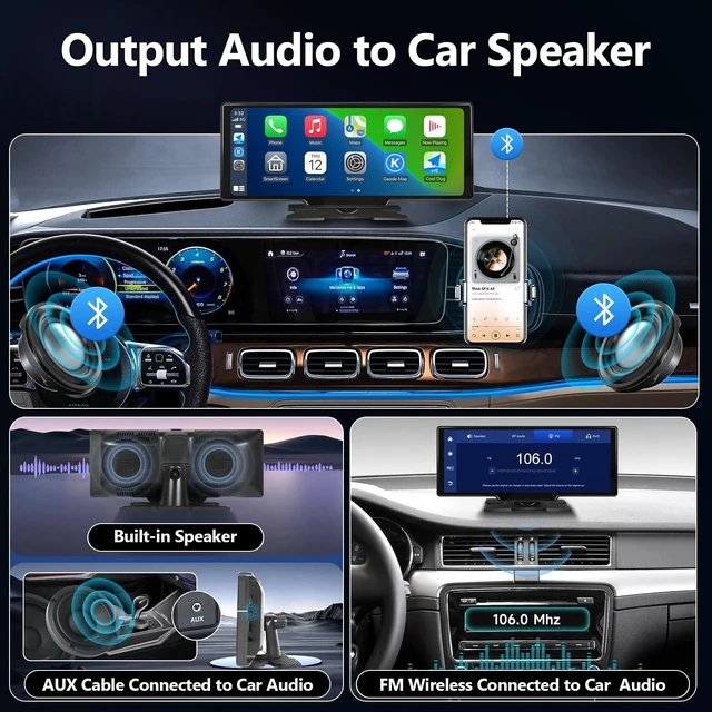 Alt view image 4 of 5 - Portable Carplay Screen for Car 9.28" Carplay & Android Auto Car Touch Stereo, with 4K Dash Cam, 1080p Rear Camera,Bluetooth,Touch Screen GPS Navigation,Mirror Link, AirPlay, AUX/FM, Siri