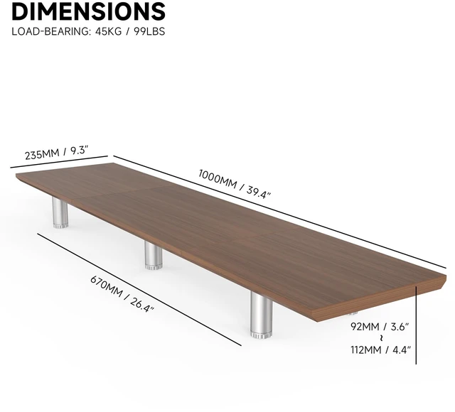 Alt view image 3 of 5 - Fenge 39.4 Dual Monitor Stand with Height Adjustable Legs, Brown
