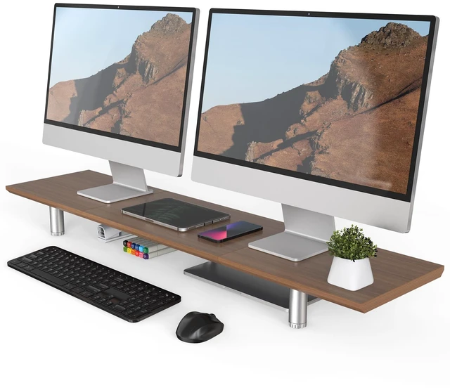 Main image of Fenge 39.4 Dual Monitor Stand with Height Adjustable Legs, Brown