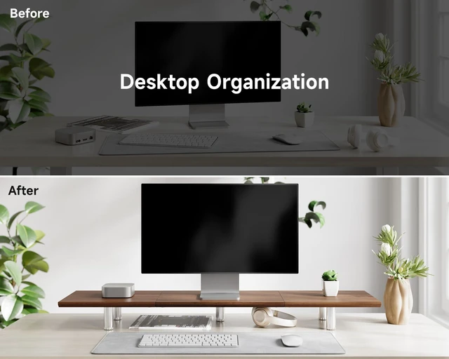 Alt view image 5 of 5 - Fenge 39.4 Dual Monitor Stand with Height Adjustable Legs, Brown