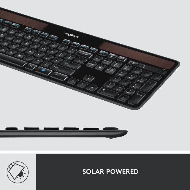 Alt view image 3 of 5 - Logitech K750 Wireless Solar Keyboard for Windows, 2.4GHz Wireless with USB Unifying Receiver, Ultra-Thin, Compatible with PC, Laptop - Black