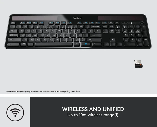 Alt view image 4 of 5 - Logitech K750 Wireless Solar Keyboard for Windows, 2.4GHz Wireless with USB Unifying Receiver, Ultra-Thin, Compatible with PC, Laptop - Black