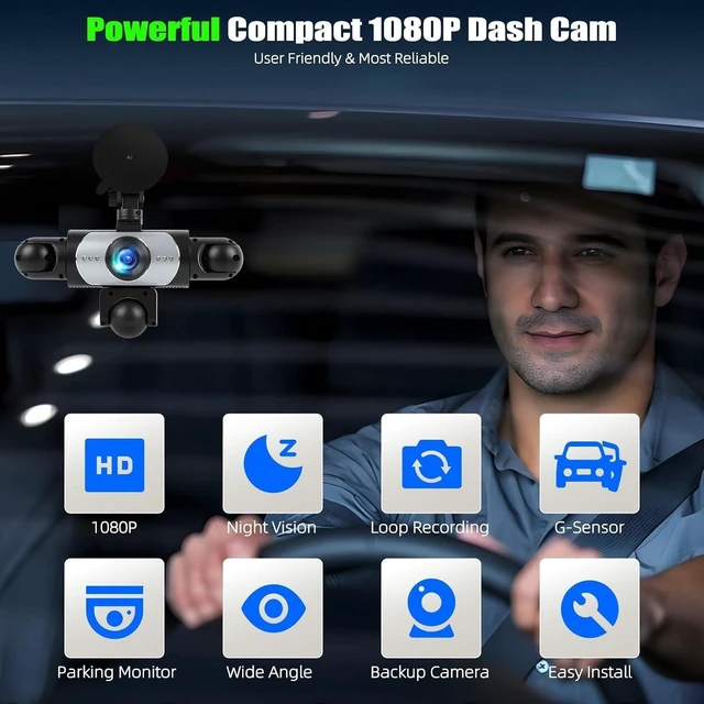 Alt view image 2 of 5 - 5 Channel 360 Dash Cam Front and Rear Inside Left Right, 3.16'' 1080P Dash Camera for Cars, Dash Camera for Cars with G-Sensor,Super Night Vision,Wide Angle,Loop Recording,24 Hours Recording