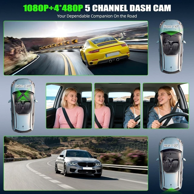 Alt view image 3 of 5 - 5 Channel 360 Dash Cam Front and Rear Inside Left Right, 3.16'' 1080P Dash Camera for Cars, Dash Camera for Cars with G-Sensor,Super Night Vision,Wide Angle,Loop Recording,24 Hours Recording